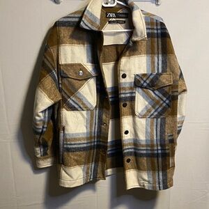 Zara Checkered Jacket in Cream and Blue